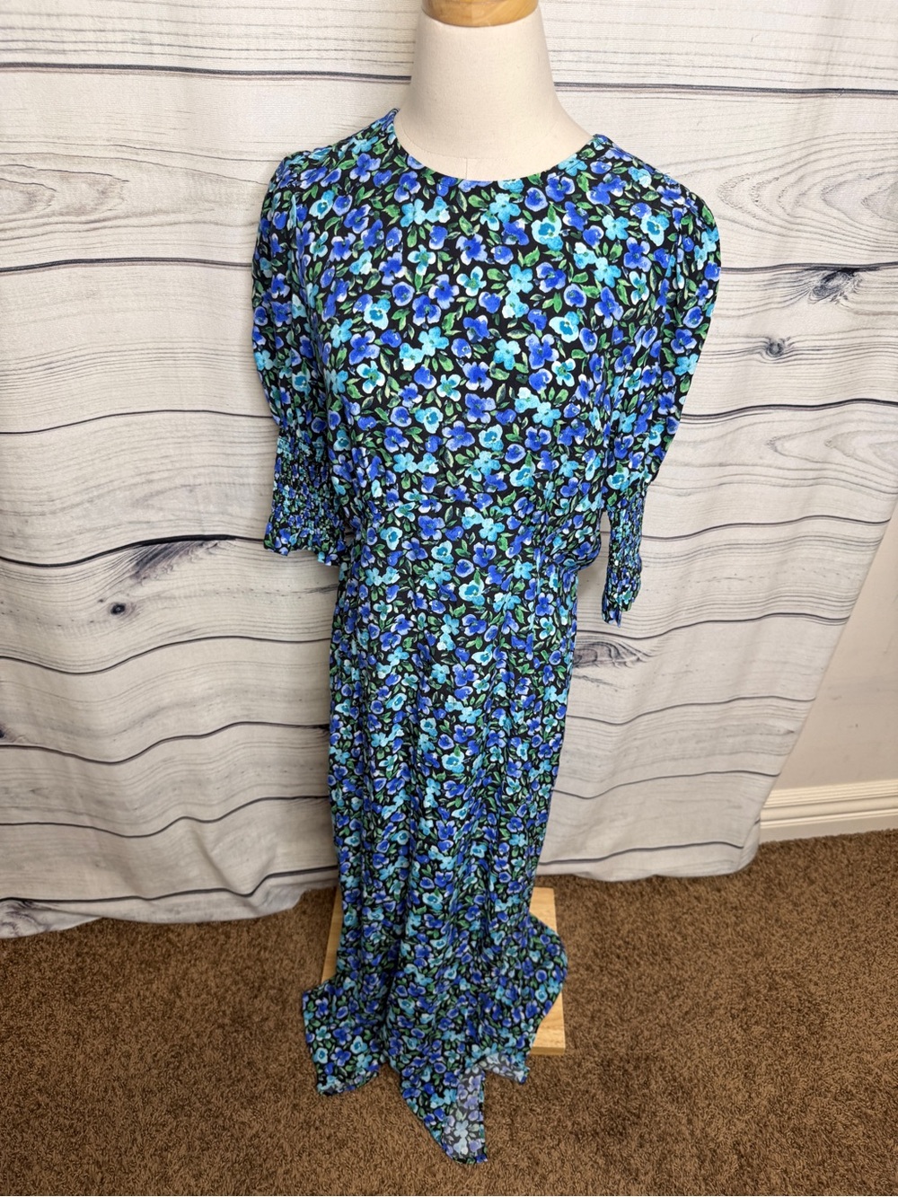 Maternity Blue Floral Long Sleeve Maxi Dress - Elegant Floral Print